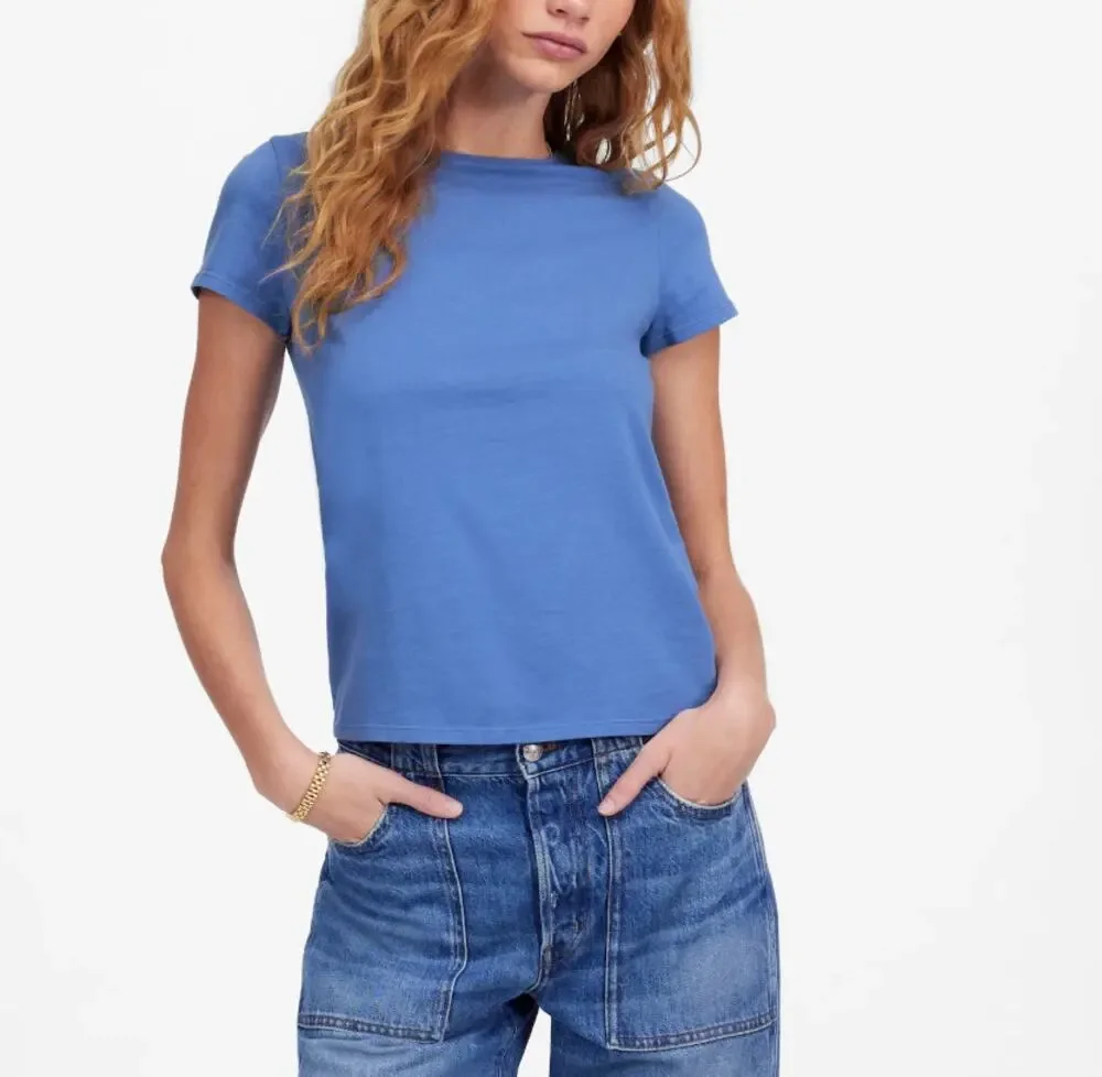 Madewell Essential Slim Tee WMNS XL Delphinium Blue Lightweight Cotton Crewneck
